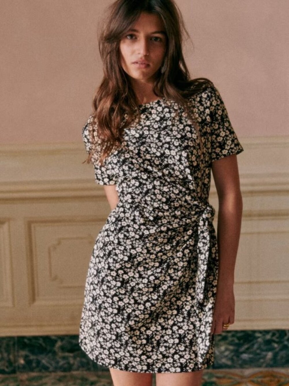 Sezane Pippa Dress Madison Print Sz XS Floral Black Beige Floral